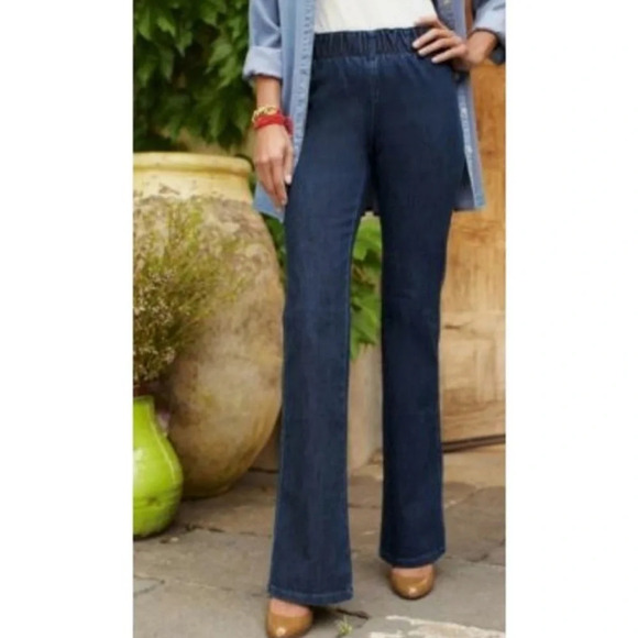 Soft Surroundings Denim Flare Bootcut Pull On Jeans M - Picture 1 of 5